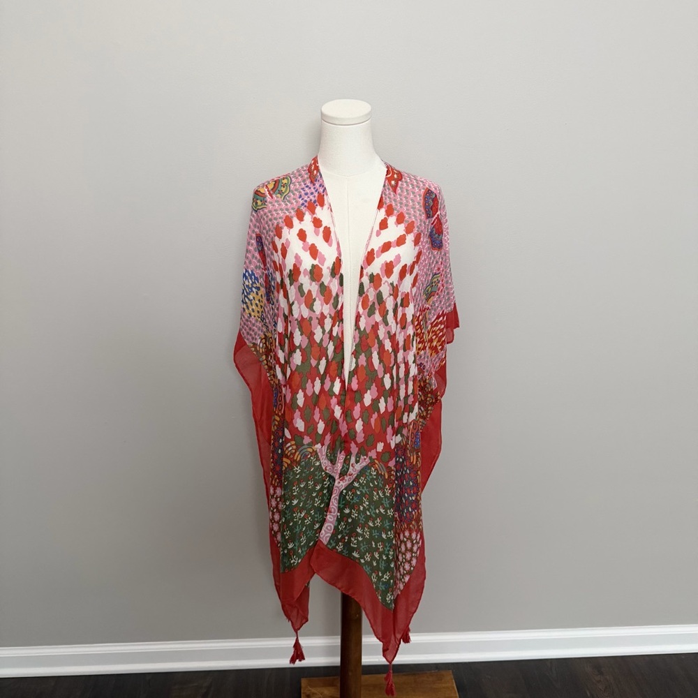 Do Everything in Love Kimono Butterfly Tree Heart Flower Art To Wear Boho Red